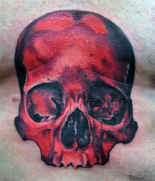 Red Ink Guys Skull Chest Tattoos