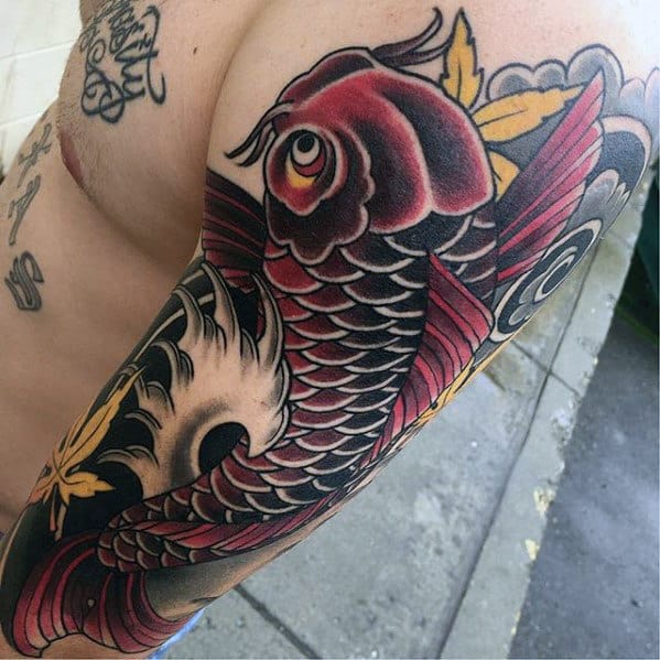 Red Koi Fish Awesome Male Sleeve Tattoos