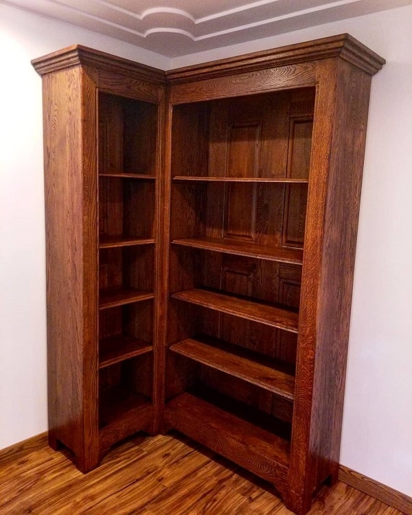 red oak corner open shelving 