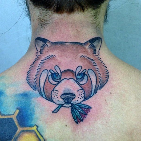 Red Panda Head Tattoo Designs For Guys On Upper Back