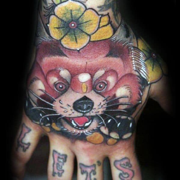 Red Panda Tattoo Design On Man On Hand
