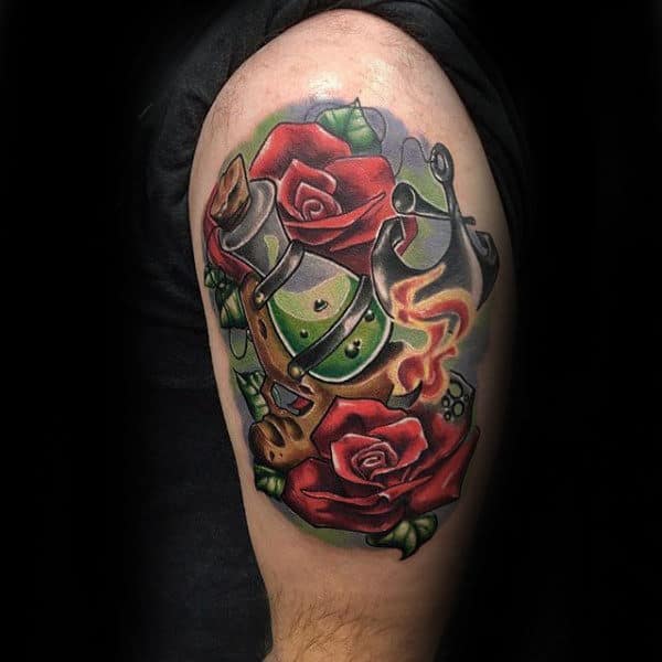 Red Roses New School Tattoo Male Arms