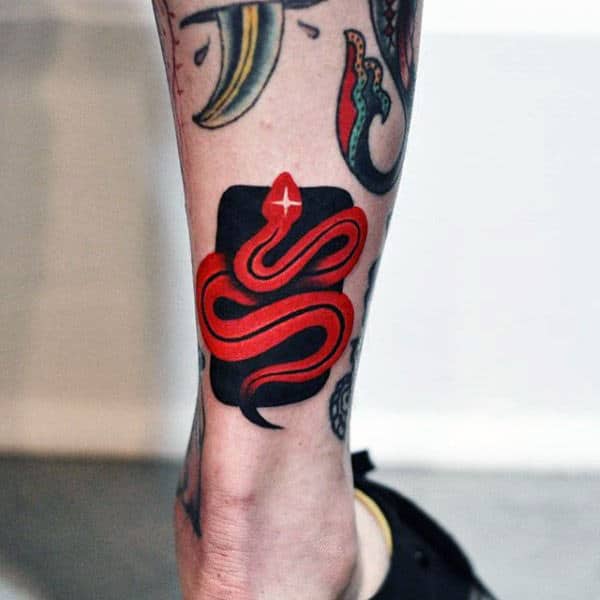Red Snake Original Mens Back Of Leg Tattoo