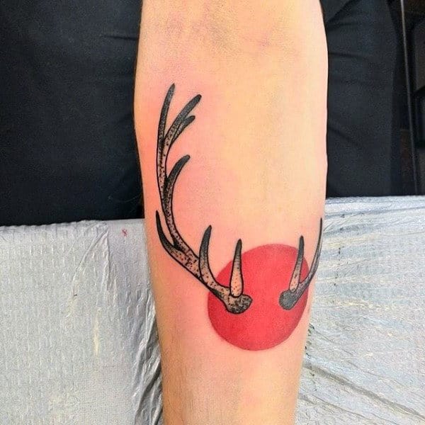 Red Sun Antler Small Mens Forearm Tattoos