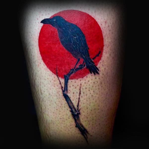 Red Sun Small Crow Tattoos For Males