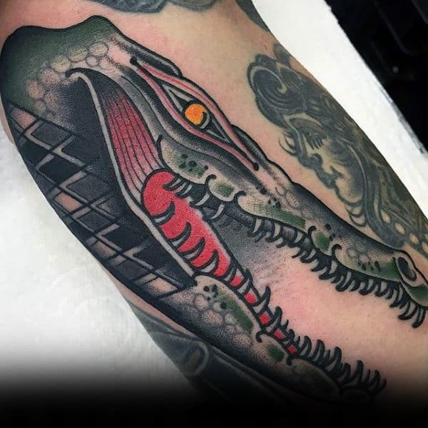 Red Tongued Alligator Manly Tattoo Male Forearms
