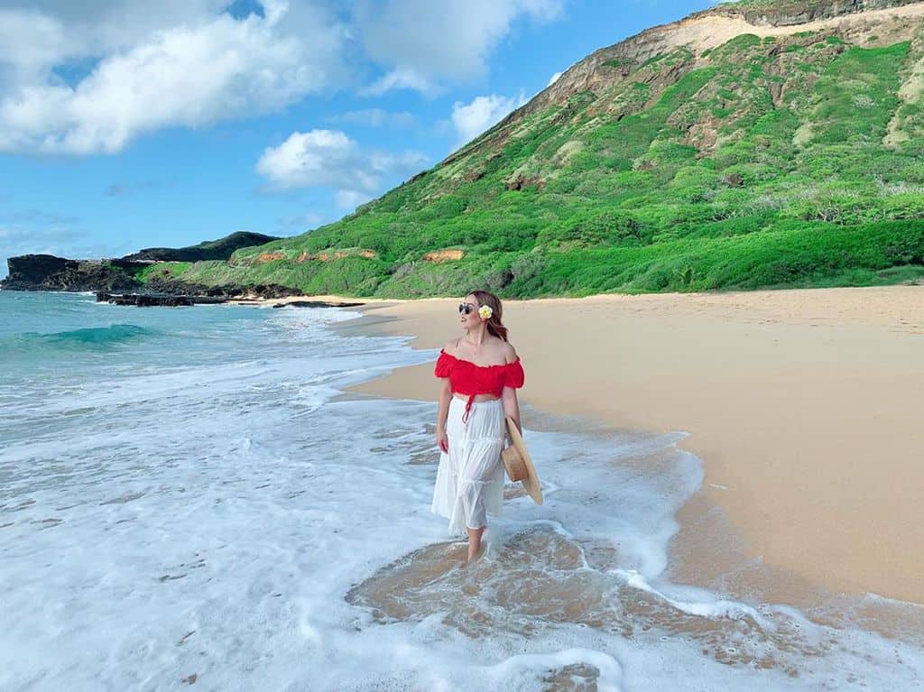 Red Top White Boho Outfit