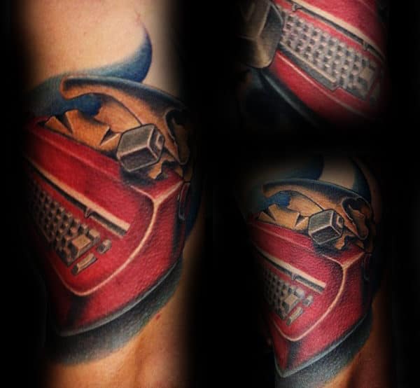 Red Typewriter Mens Arm Tattoo Designs