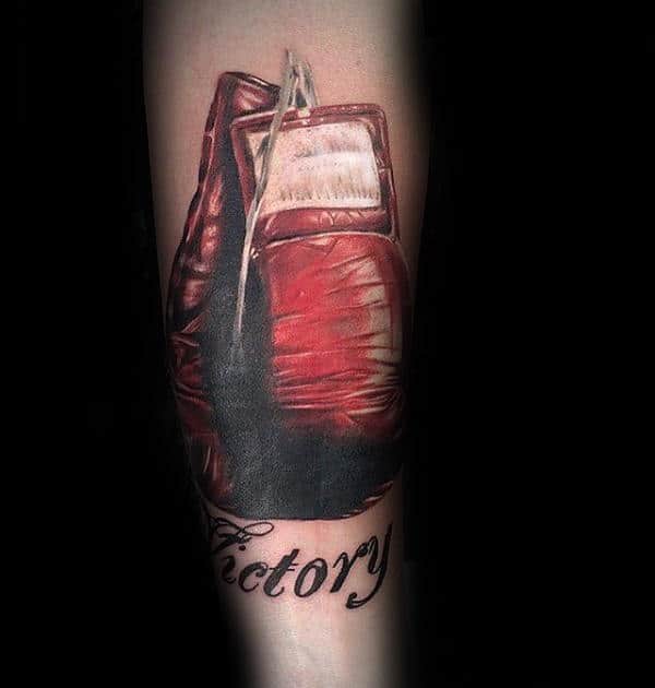 Red Victory Boxing Gloves Mens Forearm Tattoos