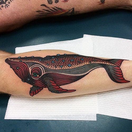 Red Whalemens Cool Leg Shin Tatto