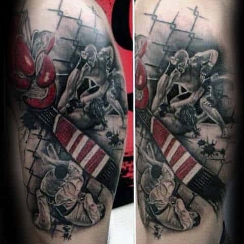 Red White And Black Belt Male Jiu Jitsu Leg Tattoos