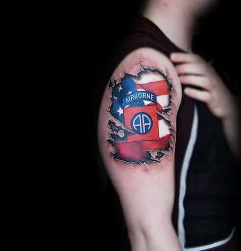 Red White And Blue Airborne Torn Skin Mens 3d Upper Arm Tattoos
