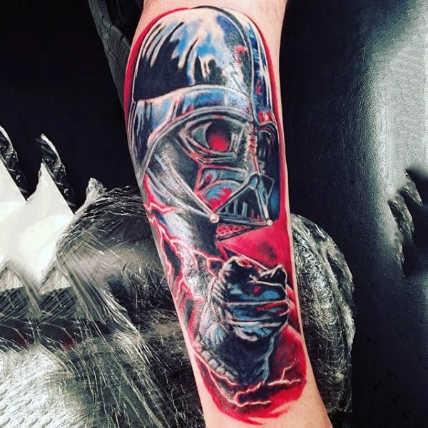 Reddish Darth Vader Tattoo Male Forearms