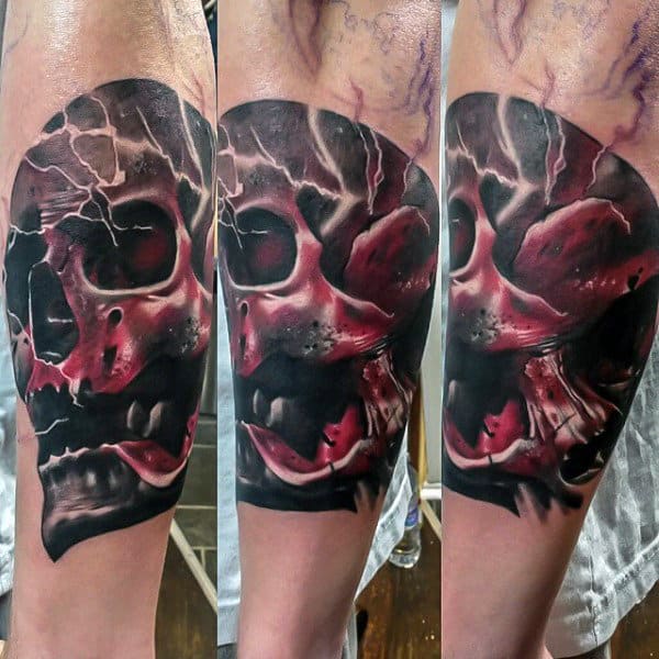 Reddishn Cracked Skeleton Manly Tattoo Forearms
