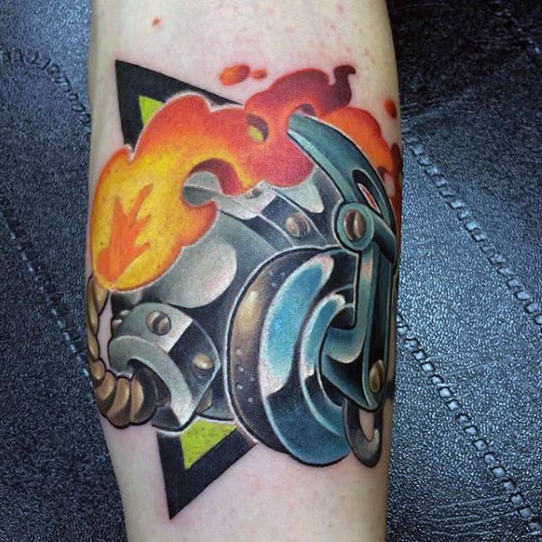 Reflective Modern Mens Grenade Headphones Arm Tattoo