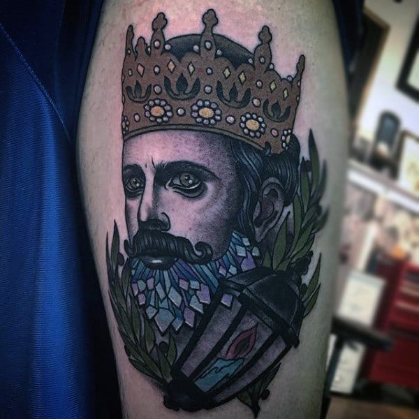 Regal King With Beautiful Crown Tattoo On Biceps Men