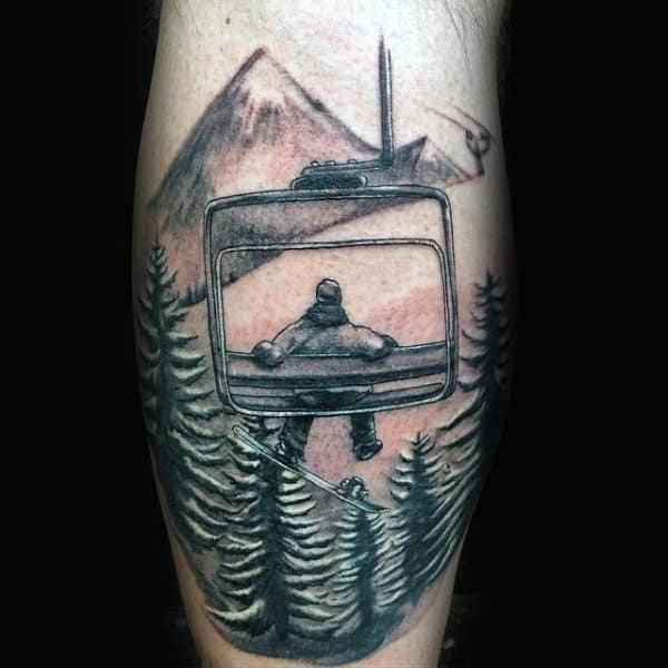 Relaxing On Winch Snowboard Tattoo Male Forearms