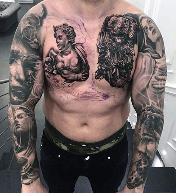 Relgiious Themed Extreme Sleeve Tattoos For Guys