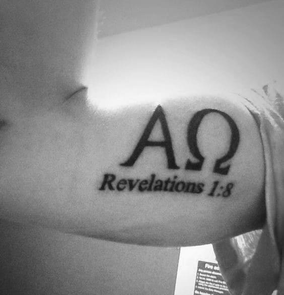 Religious Alpha Omega Mens Bicep Tattoos