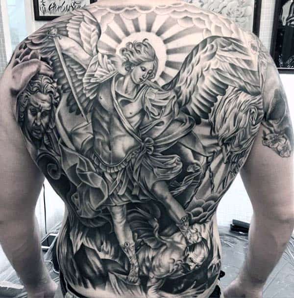 Religious Angel Extreme Mens Full Back Tattoo