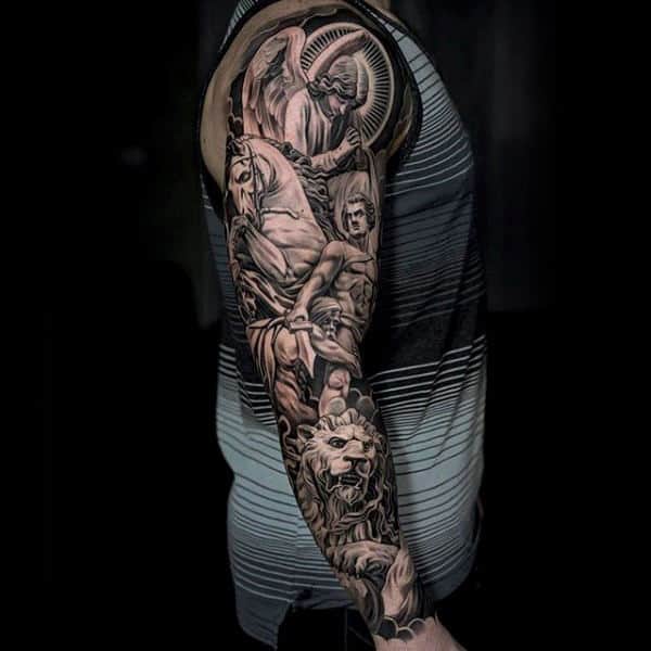 Religious Guys Lion Full Sleeve Tattoos