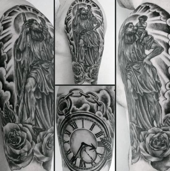Religious Male Saint Christopher Half Sleeve Tattoo Designs