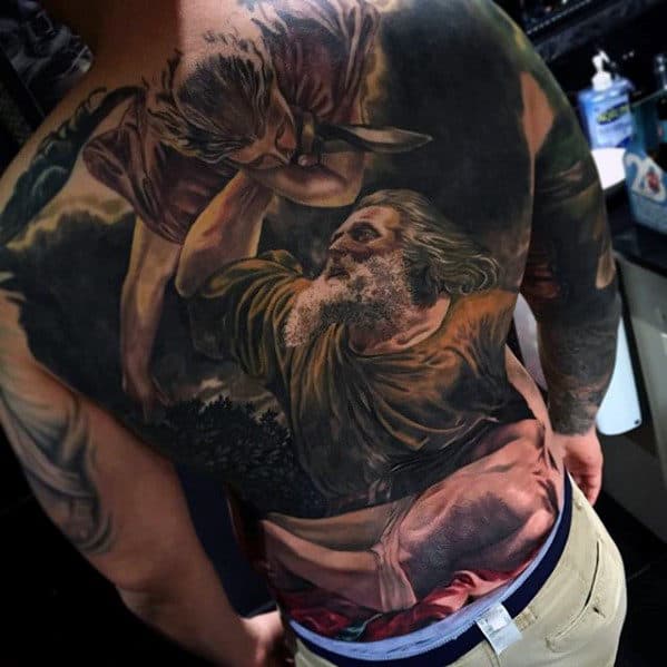 Religious Mens Angel Badass Back Tattoo