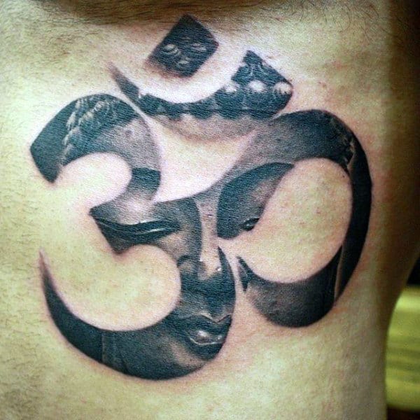 Religious Om Symbol Tattoo On Chest For Males