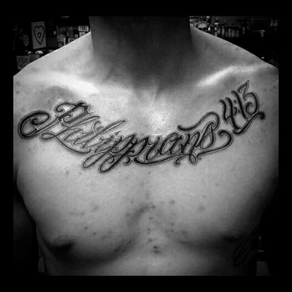 Religious Philippians 4 13 Guys Script Upper Chest Tattoo Ideas