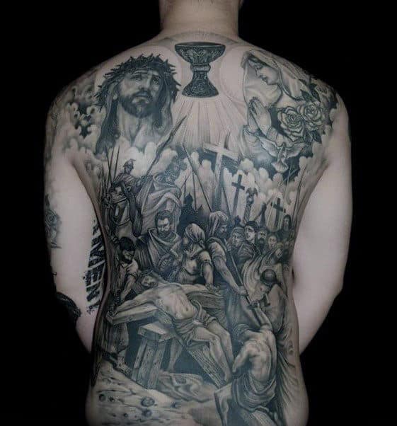 Religious Themed Guys Jesus Full Back Tattoos
