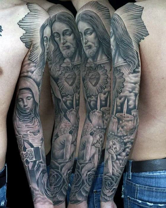 Religious Themed Mens Full Sleeve Jesus Tatoos