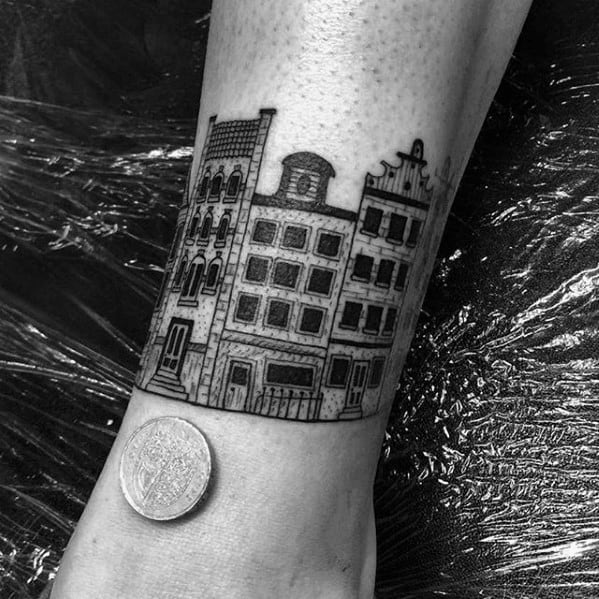 Remarkable Ankle Band City Buildings Tattoos For Males