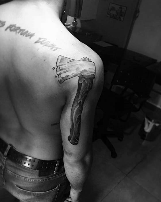 Remarkable Axe Tattoos For Males On Back Of Upper Arm