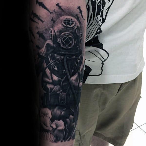 Remarkable Diver Tattoos For Males On Inner Forearm