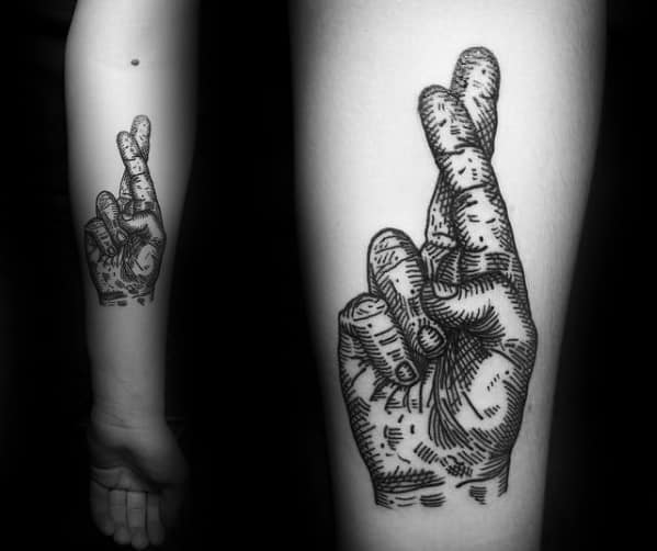 Remarkable Fingers Crossed Tattoos For Males On Inner Forearm