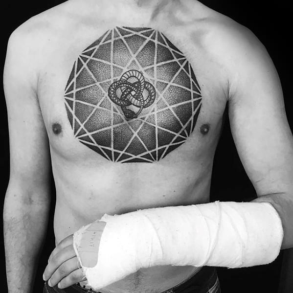 Remarkable Geometric Dotwork Snake Chest Tattoos For Males