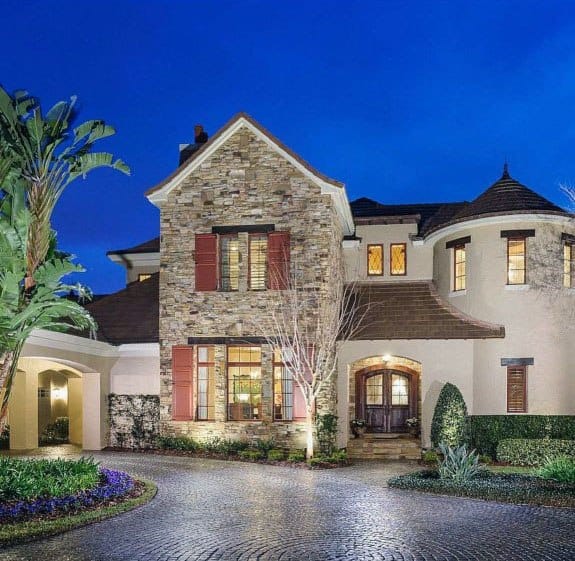 patterned hedges driveway landscape
