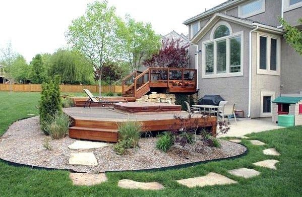elevated wood deck hot tub