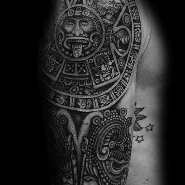 Remarkable Mayan Calender Tattoos For Males Arm Sleeve
