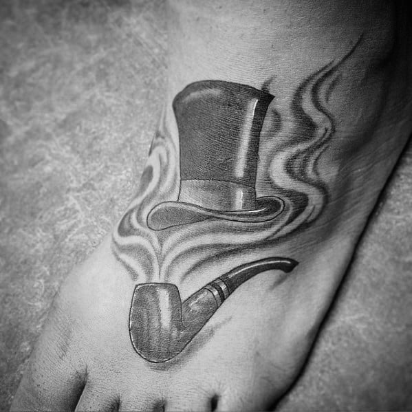 Remarkable Top Hat Pipe Foot Tattoos For Males