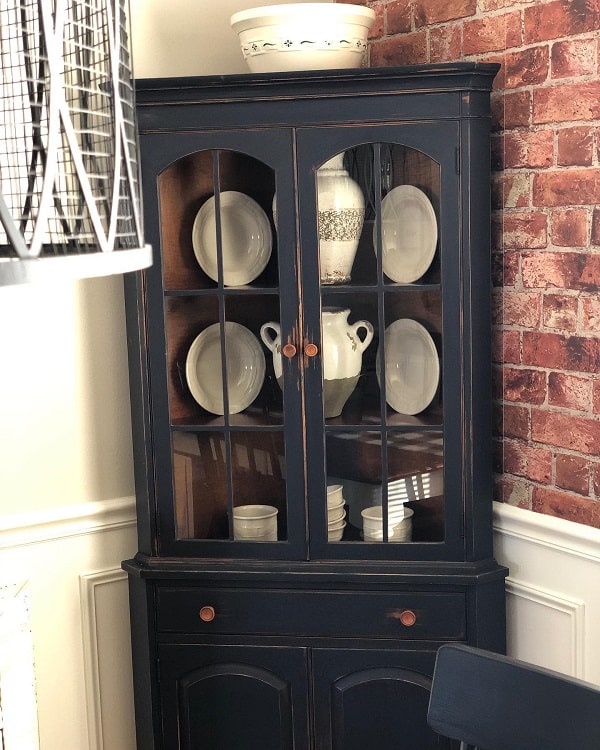 repurposed blue corner cupboards curio cabinets