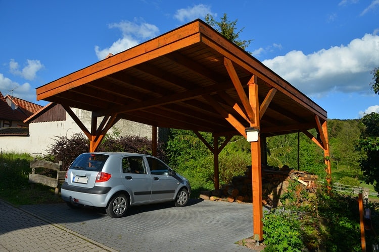 two car residential building wooden carport