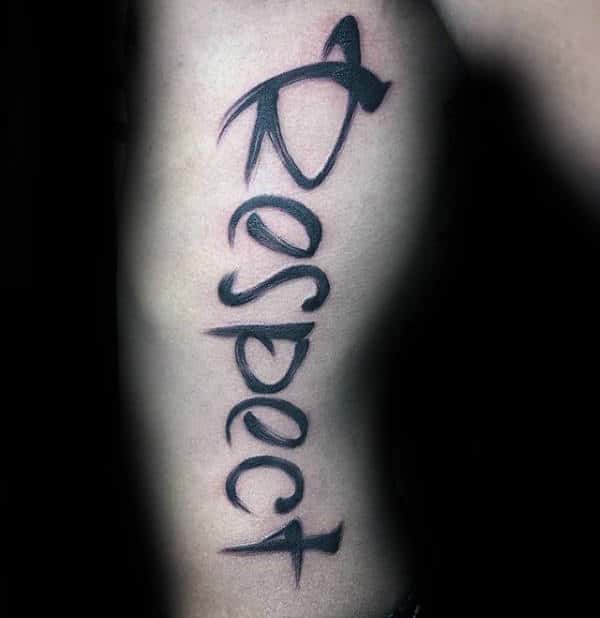 Respect Brush Stroke Lettering Mens Rib Cage Tattoos