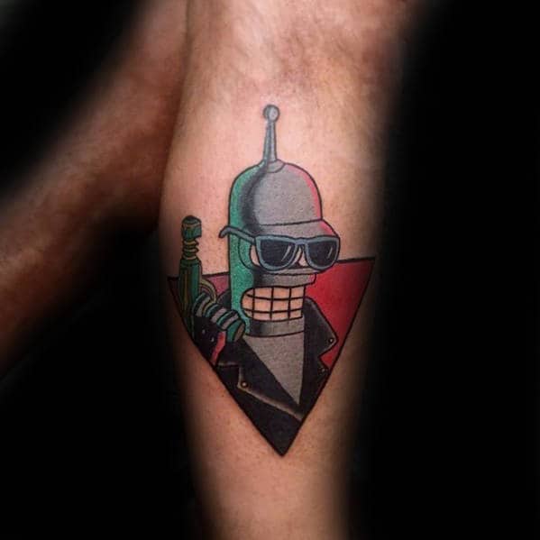 Retro Bender Futurama Side Of Leg Tattoos For Men