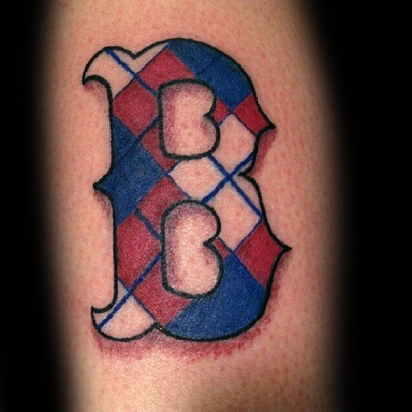 Retro Blue And Red Ink Small Boston Red Sox Male Tattoos On Arm