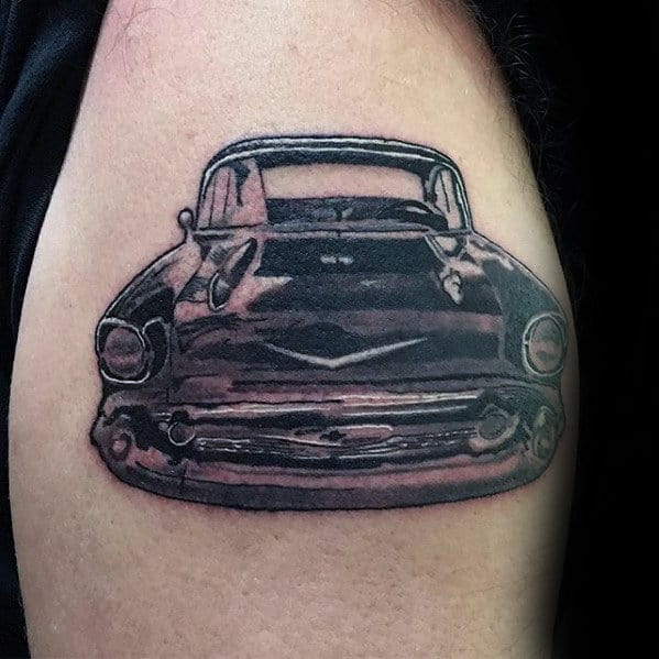 Retro Chevy Car Guys Outer Forearm Tattoo Inspiration