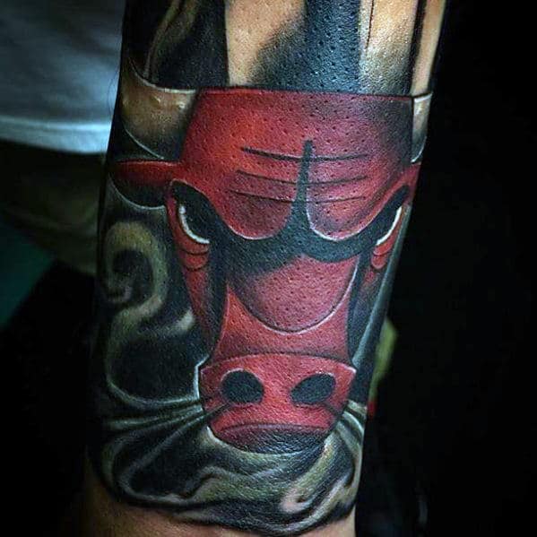 Retro Chicago Bulls Logo Mens Basketball Forearm Tattoo