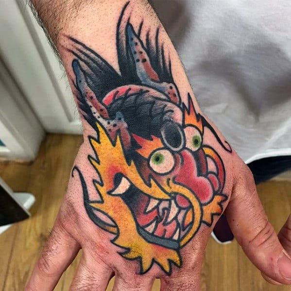 Retro Dragon Mens Small Hand Tattoos