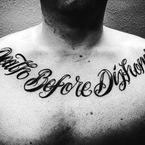 Retro Font Death Before Dishonor Mens Upper Chest Tattoo