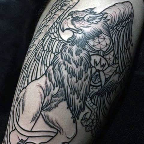 Retro Griffin Mens Leg Tattoos